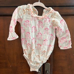 The Almirah unicorn block print line sleeve collared onesie